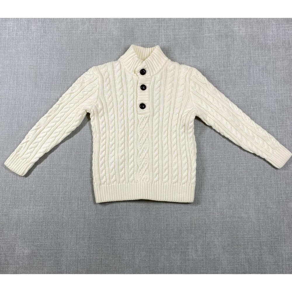 Janie and Jack Sweater Boys 3 Cable Knit Pullover Button Collar Knitwear Toddler